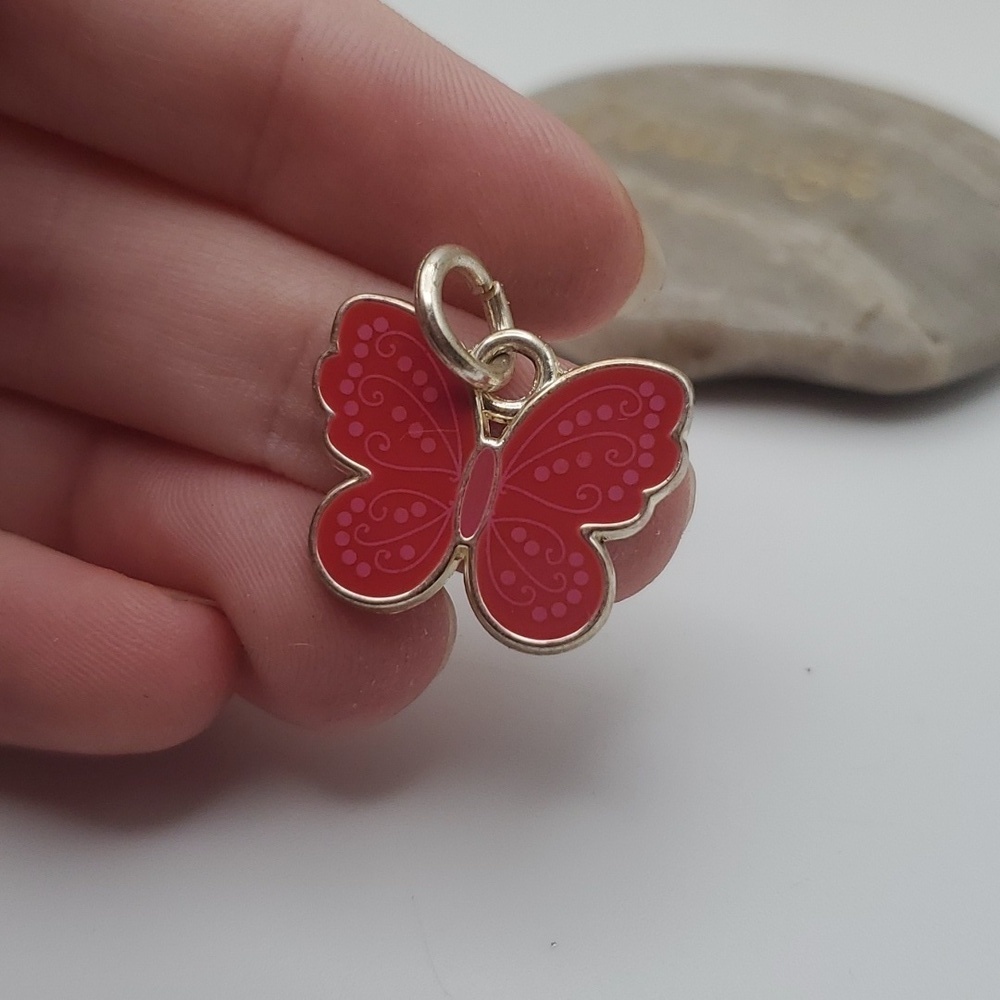Red gloss enamel butterfly charm pendant